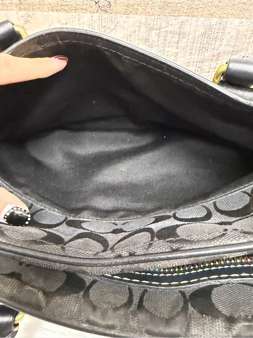 Coach Black On Graphite Signature Print Satchel N/A